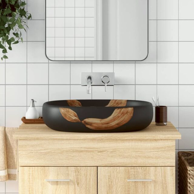 Berkfield Home Countertop Basin Black Oval 59x40x14 cm Ceramic - Size: 59 x 40 x 14 cm - image 1