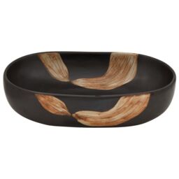 Berkfield Home Countertop Basin Black Oval 59x40x14 cm Ceramic - Size: 59 x 40 x 14 cm - thumbnail 4