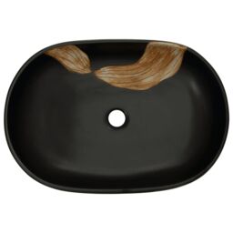 Berkfield Home Countertop Basin Black Oval 59x40x14 cm Ceramic - Size: 59 x 40 x 14 cm - thumbnail 6