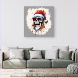 Warren Reed - Designer Santa Skull In Glasses Splashart Canvas - Size: w40 inch x h40 inch - thumbnail 1