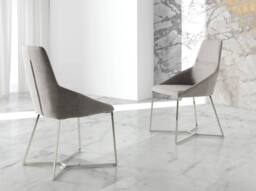Angel Cerda Grey Fabric Dining Chair Chrome-Plated Legs - thumbnail 3