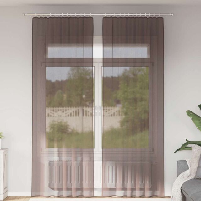 Berkfield Home Voile Curtains with Rod Pockets 2 pcs Brown - image 1
