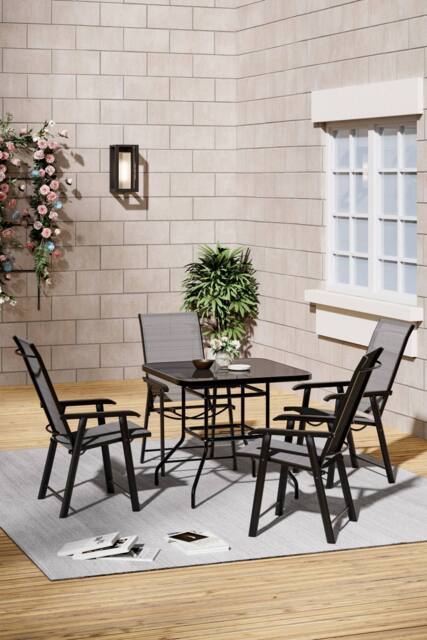Living and Home 4-Seater Outdoor Garden Dining Table and Chairs Set in Black - image 1