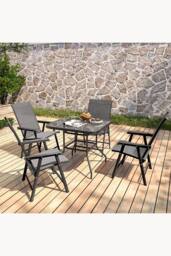 Living and Home 4-Seater Outdoor Garden Dining Table and Chairs Set in Black - thumbnail 3