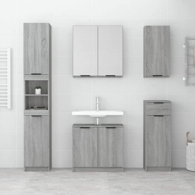 Berkfield Home Wall-mounted Bathroom Cabinet Grey Sonoma 32x20x67 cm - Size: 32 x 20 x 67 cm - image 1