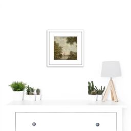 Artery8 Andriessen Dutch Landscape River Trees Painting 8X8 Inch Square Wooden Framed Wall Art Print Picture with Mount in White - thumbnail 2