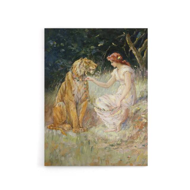 "Artery8 Frederick Stuart Church Lady & the Tiger Canvas Wall Art Print - Size: W12"" x H16""" - image 1