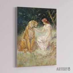 "Artery8 Frederick Stuart Church Lady & the Tiger Canvas Wall Art Print - Size: W12"" x H16""" - thumbnail 2
