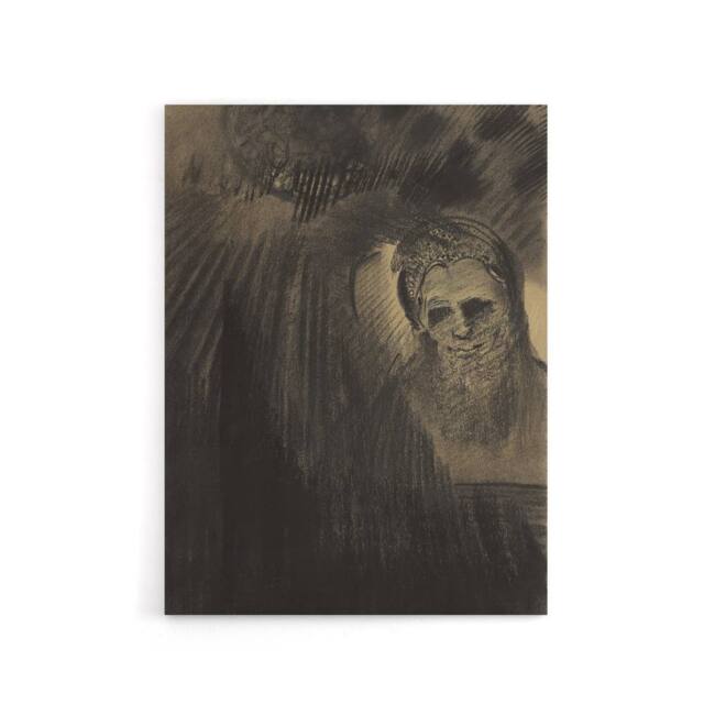 "Artery8 Apparition Eerie Charcoal Painting Redon Vintage Canvas Wall Art in Grey - Size: W18"" x H24""" - image 1