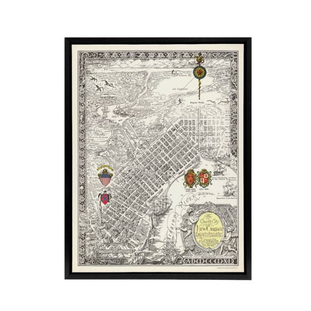 "Artery8 Map Curtis 1930 Creole City New Orleans Framed Canvas Wall Art Print in Beige - Size: W12"" x H16""" - image 1