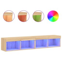 Berkfield Home TV Cabinets with LED Lights 2 pcs Sonoma Oak 80x30x30 cm in Brown - Size: 80 x 30 x 30 cm - thumbnail 2