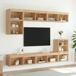 Berkfield Home TV Cabinets with LED Lights 2 pcs Sonoma Oak 80x30x30 cm in Brown - Size: 80 x 30 x 30 cm - thumbnail 3