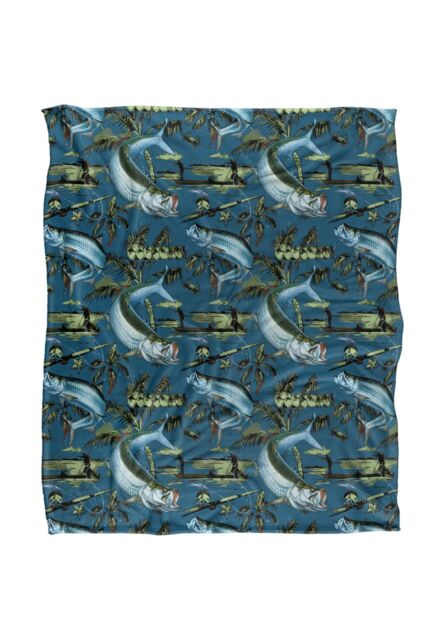 JQ Licensing Jl-Jp-Jq Tarpon Tiki Fishing Pattern Silky Touch Super Soft Throw Blanket 152 X 127 cm in White - image 1