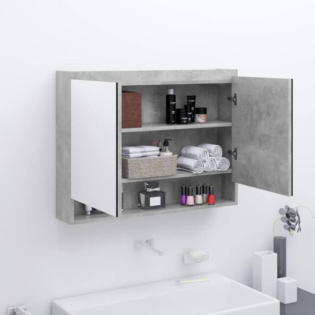 Berkfield Home Bathroom Mirror Cabinet 80x15x60 cm MDF Concrete Grey - Size: 80 x 15 x 60 cm - image 1