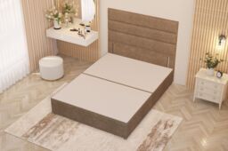 Somnior Chambery Divan Bed Frame with Floor Standing Headboard Plush Velvet in Beige - Size: Single - thumbnail 3