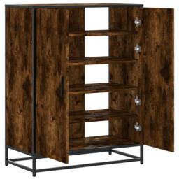 Berkfield Home Shoe Cabinet Smoked Oak 75x38x97.5 cm Engineered Wood & Metal in Brown - thumbnail 7
