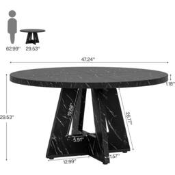 PAWNORA 47inch Round Farmhouse Dining Table Wooden Kitchen for 4-6 People in Black - thumbnail 2