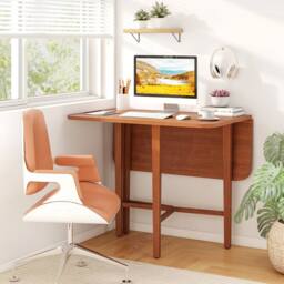 Costway Extendable Wooden Dining Table Foldable Drop Leaf Kitchen Table in Brown - thumbnail 1