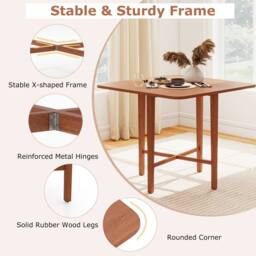 Costway Extendable Wooden Dining Table Foldable Drop Leaf Kitchen Table in Brown - thumbnail 5