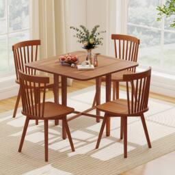 Costway Extendable Wooden Dining Table Foldable Drop Leaf Kitchen Table in Brown - thumbnail 6
