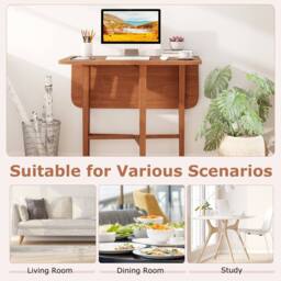 Costway Extendable Wooden Dining Table Foldable Drop Leaf Kitchen Table in Brown - thumbnail 4