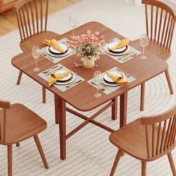 Costway Extendable Wooden Dining Table Foldable Drop Leaf Kitchen Table in Brown - thumbnail 7