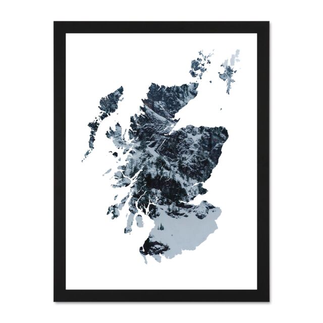 "Artery8 Wall Art Print Scotland Map Mountains Large Framed Wall Décor Art in White - Size: W18"" x H24""" - image 1