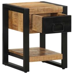 Berkfield Home Bedside Cabinet 35x34x45 cm Solid Rough Wood Mango in Brown - Size: 35 x 34 x 45 cm - thumbnail 3