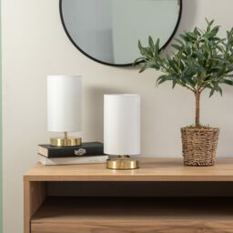 ValueLights Francis Pair of Brushed Gold Dimmable Touch Table Lamps in White - thumbnail 3