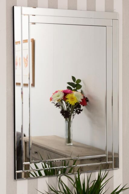 MirrorOutlet Luxford All Glass Bevelled Wall Mirror 100 x 70 CM in Silver - Size: 1 Pack - image 1