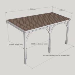 Rutland County Garden Furniture Ltd Felt Shingle Roof Car Port 3 Post, Wood - L250 x W506 cm - Light Green in Brown - thumbnail 5