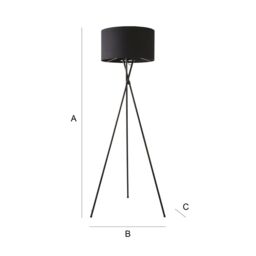 ValueLights Camden Black Metal Tripod Floor Lamp with Black Drum Lamp Shade - thumbnail 7