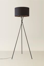 ValueLights Camden Black Metal Tripod Floor Lamp with Black Drum Lamp Shade - thumbnail 3