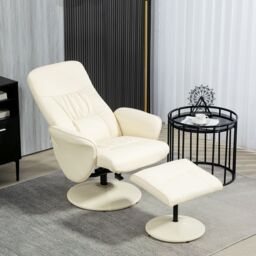 HOMCOM PU Leather Armchair & Footrest Swivel Recliner w/ Ottoman Cream White