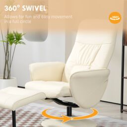 HOMCOM PU Leather Armchair & Footrest Swivel Recliner w/ Ottoman Cream White - thumbnail 6