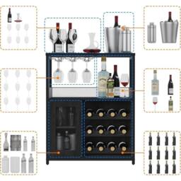 VOGREX Wine Cabinet w/ Removable Wine Rack Coffee in Black - thumbnail 3