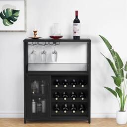 VOGREX Wine Cabinet w/ Removable Wine Rack Coffee in Black - thumbnail 6