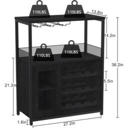 VOGREX Wine Cabinet w/ Removable Wine Rack Coffee in Black - thumbnail 2