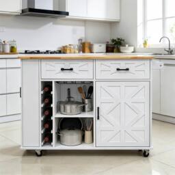 SPETLEK Kitchen Island with Side Storage Rack 129x70x90.5cm in White - Size: 0.6m2 - thumbnail 3