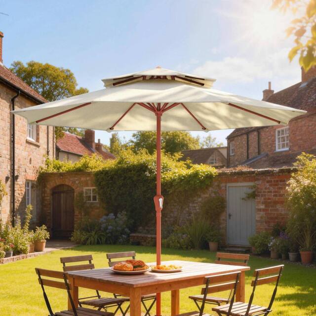OUTSUNNY 2.7 m Garden Parasol Table Umbrella with Double Top in Cream - image 1
