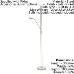 Loops Floor Lamp Light Satin Nickel Shade White Satined Glass Bulb LED 20W 2.5W 2.5W in Metallics - thumbnail 2