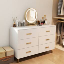 Costway Modern 6 Drawer Dresser Wooden Wide Chest of Drawers in White - thumbnail 1