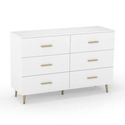 Costway Modern 6 Drawer Dresser Wooden Wide Chest of Drawers in White - thumbnail 8