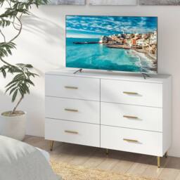 Costway Modern 6 Drawer Dresser Wooden Wide Chest of Drawers in White - thumbnail 9