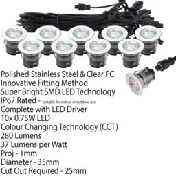 Loops IP67 Outdoor Decking Plinth Lights 10x 35mm Colour Changing Daylight Blue Lamp - thumbnail 2