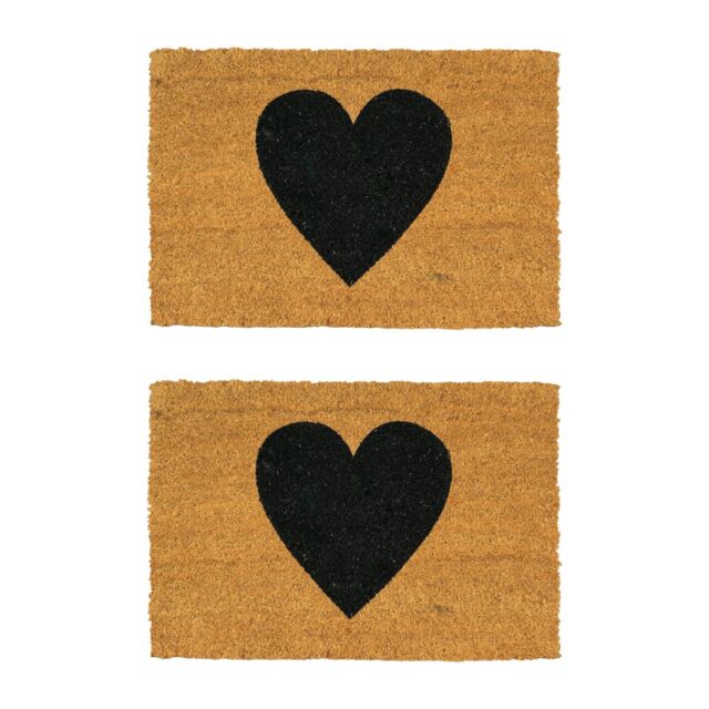 Nicola Spring Coir Door Mats - 60 x 40cm - Black Heart - Set of 2 - Size: 40 cm x 60 cm - image 1