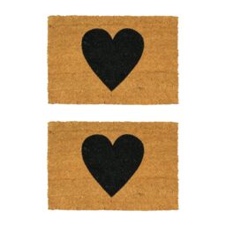 Nicola Spring Coir Door Mats - 60 x 40cm - Black Heart - Set of 2 - Size: 40 cm x 60 cm - thumbnail 1