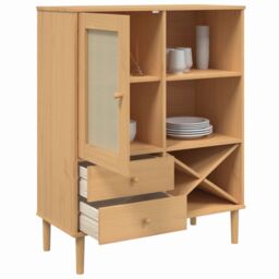 Berkfield Home Highboard SENJA Rattan Look Brown 90x40x112cm Solid Wood Pine - Size: 90 x 40 x 112 cm - thumbnail 4