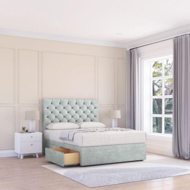 "Sloomy Mayfair Naples Bed Set With 2 Drawers, Mattress & 54"" Headboard in Silver - Size: Small Double" - image 1