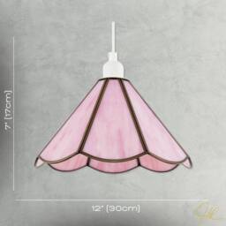 Happy Homewares Tiffany Glass Panelled Easy-Fit Pendant Shade with Antique Brass Trim in Pink - Size: 12 inches - thumbnail 7
